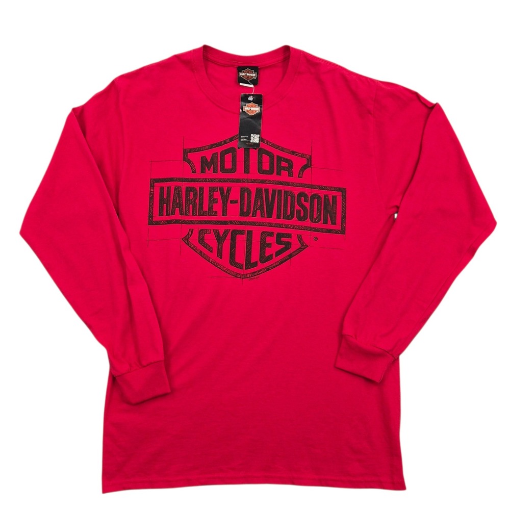 Harley-Davidson Mens Heritage Sketch Red Long Sleeve T-Shirt Apache Junction M